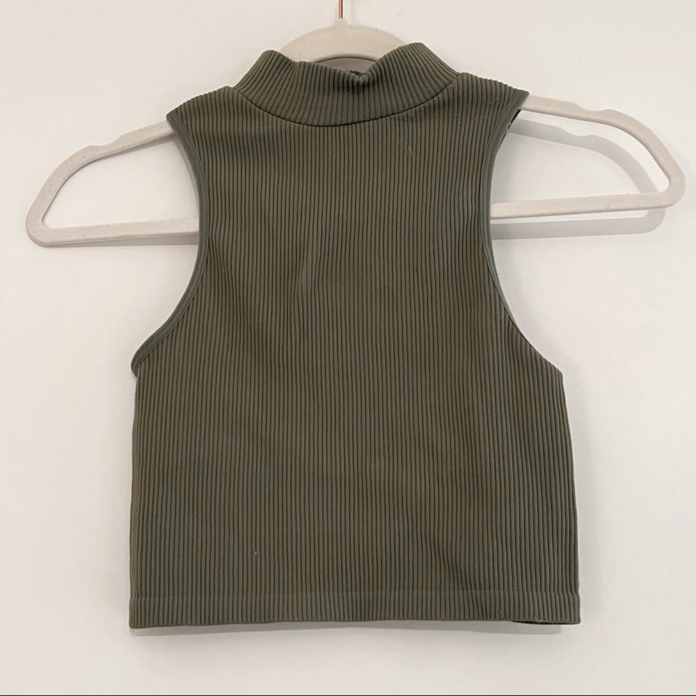 Zara Sage Green Ribbed Short Sleeve Turtle Neck Crop Top